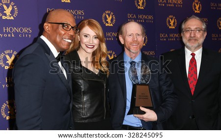 NEW YORK-OCT 15: (L-R) Paris Barclay, Bryce Dallas Howard, Ron Howard and DGA Vice President Vincent Misiano attend the DGA Honors Gala 2015 at the DGA Theater on October 15, 2015 in New York City.