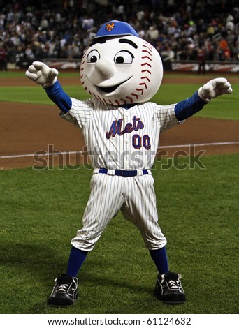 FLUSHING, NY - SEPTEMBER 15: New York Mets mascot, Mr. Met, during a baseball game at Citi Field ballpark against the Pittsburgh Pirates on September 15, 2010 in Flushing, New York.