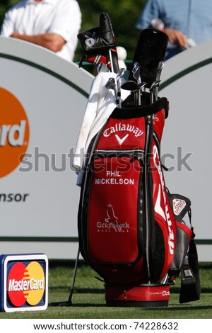 ORLANDO, FL - MARCH 23: Phil Mickelson\'s golf club bag during a practice round at the Arnold Palmer Invitational Golf Tournament on March 23, 2011 at the Bay Hill Club and Lodge in Orlando, Florida.