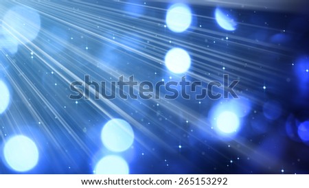 light rays and bokeh circles blue. computer generated abstract background