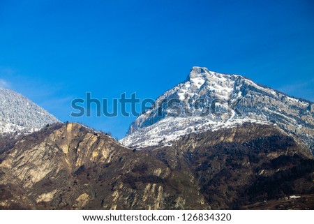 Landscape of the mountains covered with snow. Snowy Mountain.
