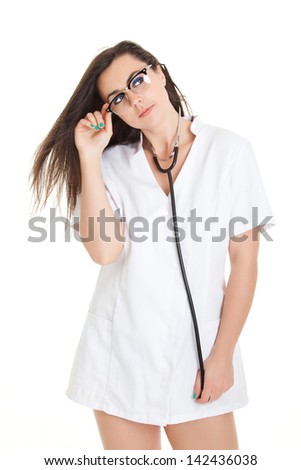Sexy Nurse With Stethoscope. Female Doctor - Isolated Over 