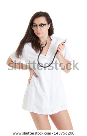 Sexy Nurse With Stethoscope. Female Doctor - Isolated Over 