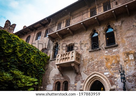 Balcony of Romeo and Juliet in Verona, Italy. Romeo and Juliet balcony in Verona