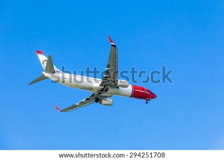 FARO,PORTUGAL-MAY 09:Airliner of Norwegian air shuttle at Faro International Airport, May 09, 2015 in Faro, Portugal.Norwegian is the third largest low-cost carrier in Europe