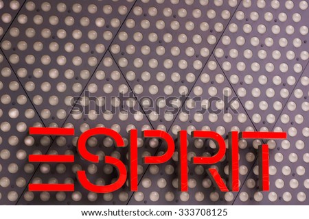 Frankfurt,Germany - Oktober 24, 2015: Esprit logo on a facade. Esprit is a manufacturer of clothing, footwear, accessories, jewellery and housewares under the Esprit label