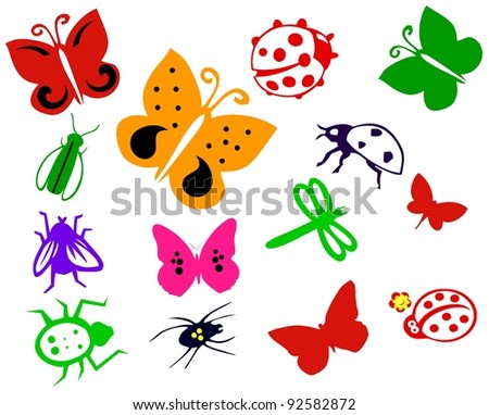 Bugs. insect. illustration with insects isolated on white background. Set of various insects. Butterflies, bug, dragonfly, ant, spider, ladybird.