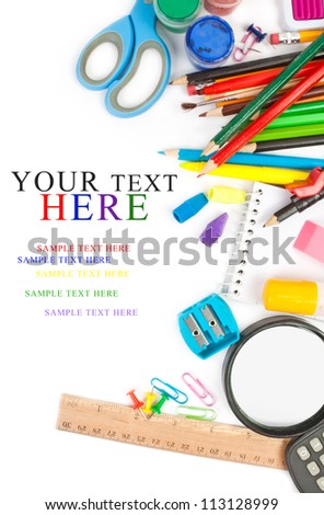 School stationery isolated over white background