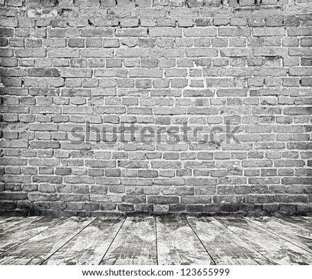 room interior vintage with brick wall and wood floor background