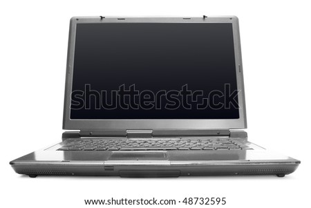 black screen background. stock photo : One lack laptop with the lack screen on white ackground