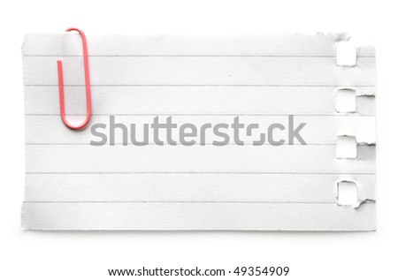 One sheet from notebook on white background