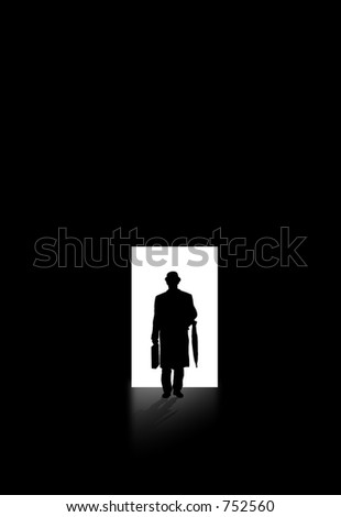 A photo of a man walking out of the light