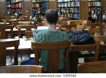 Student at work inside library
