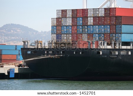 Large ship with cargo on it in port