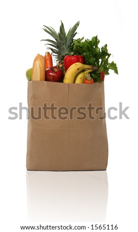 stock photo : A grocery bag full of groceries