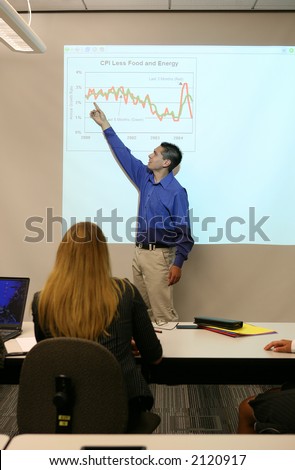The boss pointing to a chart in a meeting