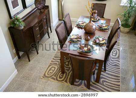 A stylish dining room interior inside an upscale home