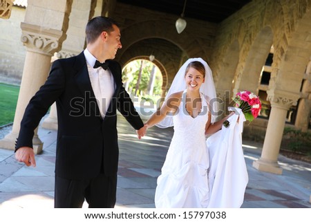 stock photo A beautiful bride and groom at church wedding