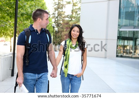 A young couple in love at the school library