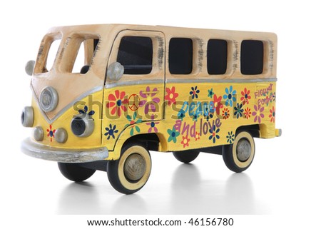 stock photo An old vintage hippie peace and love van over a white 