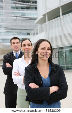 An attractive business man and woman team  at office building