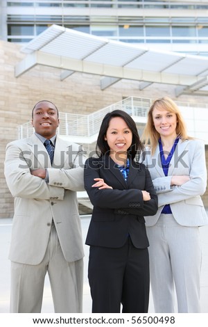 Man and Woman young and  diverse business team  at office building