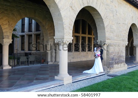 A beautiful bride and handsome groom at church during wedding