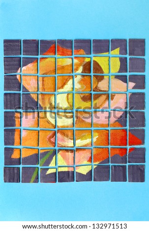 A greeting card with original painting of rose, a child art