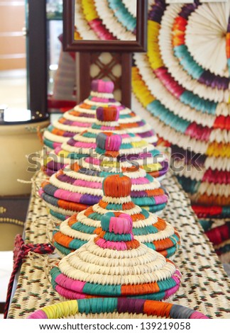 Colourful baskets made os date palm leaves