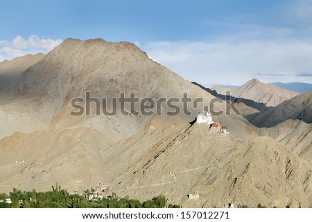 The vast mountain with Tsemo monastery, a view from other side of valley,  Leh
