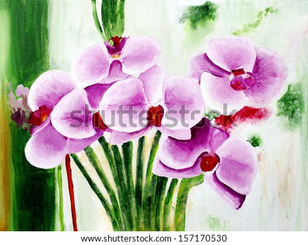 Original painting of beautiful purple phalaenopsis flowers