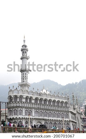 NAINITAL, INDIA- MAY 28: Beautifully designed ancient Jama Masjid mosque on the mall road of Nainital May 28, 2014, Nainital, India. The mosque was built in the British era