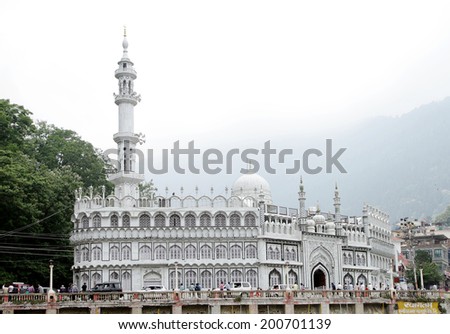 NAINITAL, INDIA- MAY 28: Beautifully designed ancient Jama Masjid mosque on the mall road of Nainital May 28, 2014, Nainital, India. The mosque was built in the British era