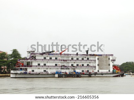 GOA, INDIA- AUGUST 10: The classy Casino Pride of Goa located on huge ship anchored in the Mandovi river Goa on August 10, 2014