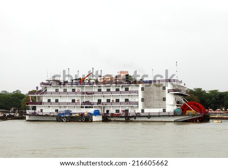 GOA, INDIA- AUGUST 10: The classy Casino Pride of Goa located on huge ship anchored in the Mandovi river Goa on August 10