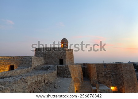 Ancient watch tower in beautiful sky, Bahrain fort