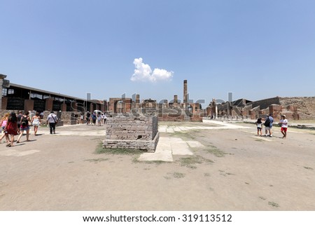 NAPLES, ITALY - JULY 17:  The excavated ruins of Pompeii city on July 17, 2015, Naples, Italy. The city was buried under ash and debris during the eruption of Mount Vesuvius in 79 AD