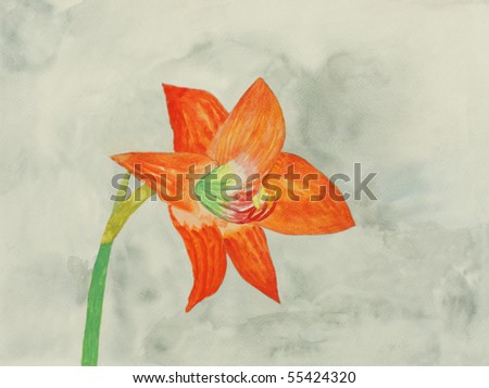 Original painting of a red lily, a child art