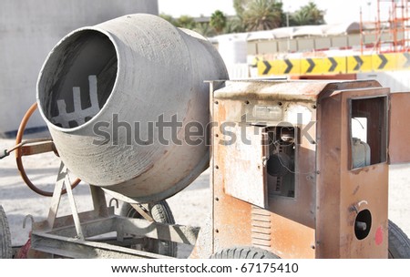 Close view of portable concrete mixer