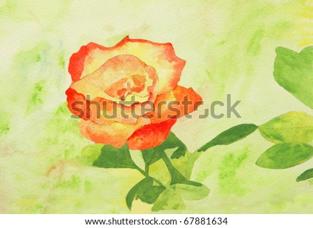 Original painting of Reddish orange rose, a child art