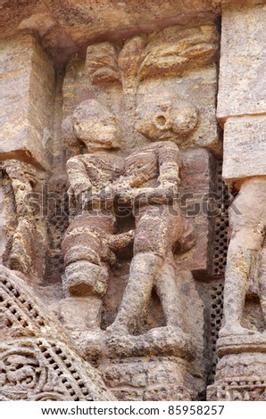 Fine stone work of an amorous couple, Sun Temple Konark