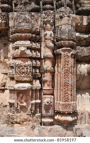 A snake hooded lady and beautiful pillars, Sun temple Konarak