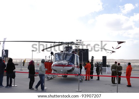 SAKHIR AIRBASE, BAHRAIN - JANUARY 21: Static display of Bell 412, Ministry of Interior Helicopter in Bahrain International Airshow at Sakhir Airbase, Bahrain on 21 January, 2012