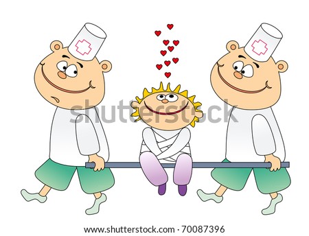 Vector Illustration. Happy Patient And Two Doctors - 70087396