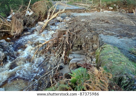 bridge washed away after floods in lacken county wicklow ireland