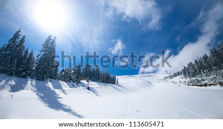Slope on the skiing resort  in Carpathians. Ukraine