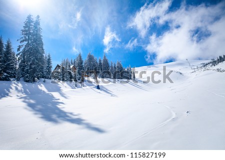 Slope on the skiing resort  in Carpathians. Ukraine