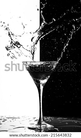 martini splash on a black-white background