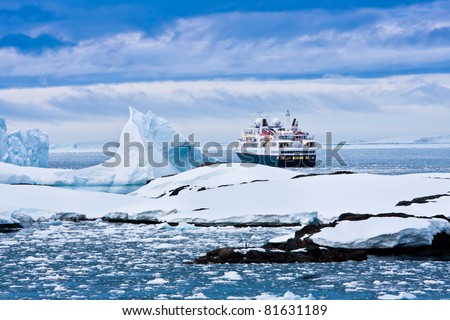 Big cruise ship in the Antarctic waters