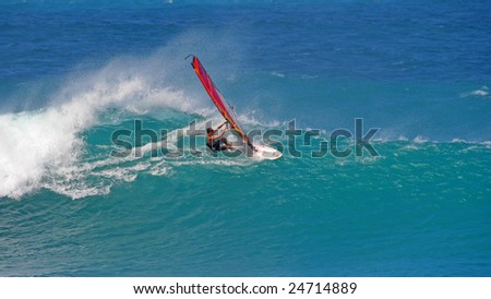 MAUI - JANUARY 17: Windsurfer fights for it in big wave contest at Ho\'okipa on Maui\'s northshore on January 17, 2009.